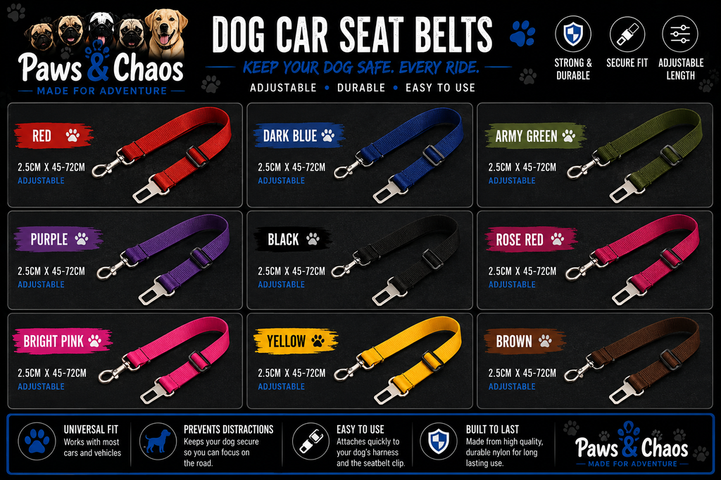 Paws & Chaos Adjustable Dog Car Seat Belt – Safe & Secure Travel Restraint