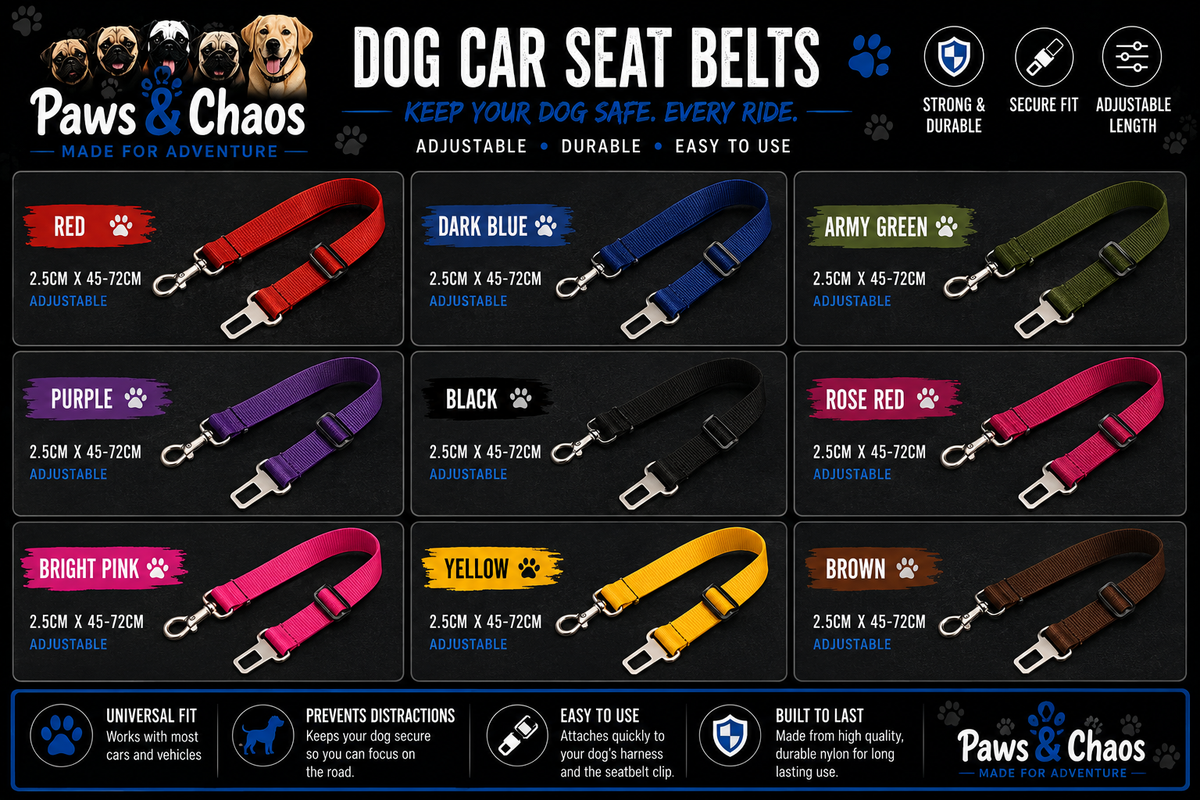 Paws & Chaos Adjustable Dog Car Seat Belt – Safe & Secure Travel Restraint