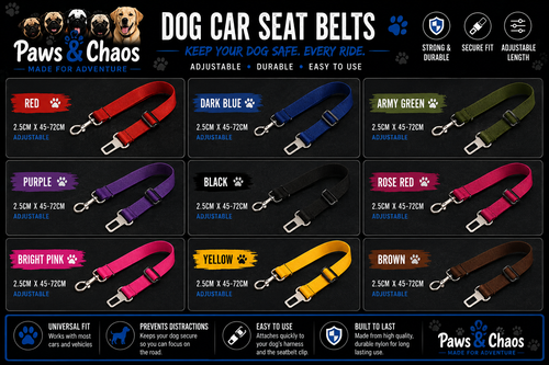 Paws & Chaos Adjustable Dog Car Seat Belt – Safe & Secure Travel Restraint