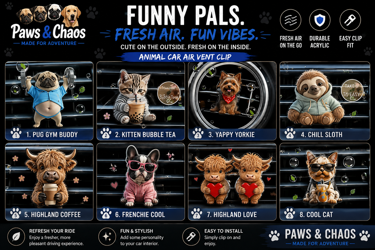 Paws & Chaos Funny Animal Car Air Vent Clips – Cute Car Accessories