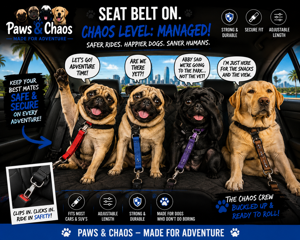 Paws & Chaos Adjustable Dog Car Seat Belt – Safe & Secure Travel Restraint
