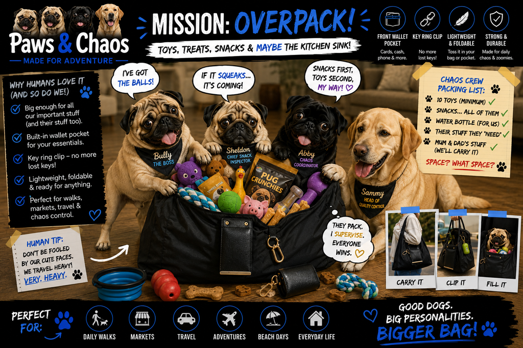 Paws & Chaos Foldable Adventure Tote Bag – Lightweight Pet Travel & Everyday Carry Bag