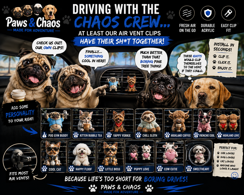 Paws & Chaos Funny Animal Car Air Vent Clips – Cute Car Accessories