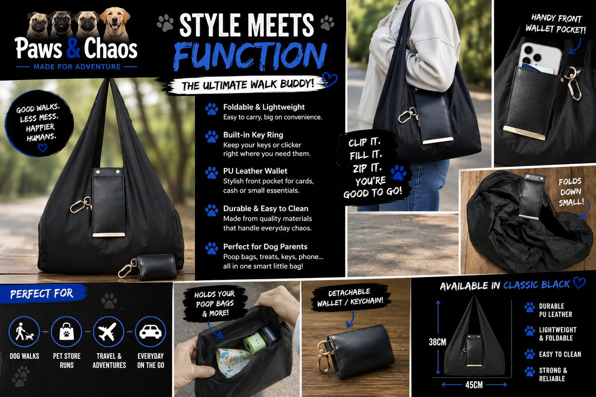 Paws & Chaos Foldable Adventure Tote Bag – Lightweight Pet Travel & Everyday Carry Bag